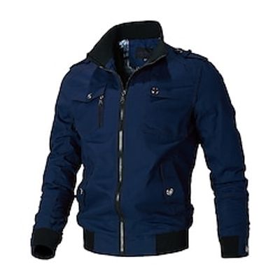 Men's Bomber Jacket Work Jacket Windproof Warm Outdoor Sport Hiking Zipper Stand Collar Military Tactical Essential Jacket Outerwear Solid Colored Black Blue Army Green miniinthebox