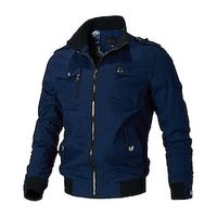 Men's Bomber Jacket Work Jacket Windproof Warm Outdoor Sport Hiking Zipper Stand Collar Military Tactical Essential Jacket Outerwear Solid Colored Black Blue Army Green miniinthebox - thumbnail