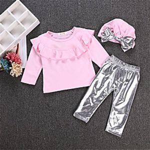 Kids Toddler Girls' Clothing Set Long Sleeve Blushing Pink Solid Colored Bow Active Regular 2-8 Years Lightinthebox
