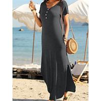 Women's Casual Dress Summer Dress Plain Dress Maxi Dress Button Pocket Streetwear Basic V Neck Short Sleeve Black White Wine Color Lightinthebox