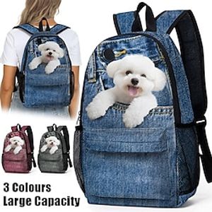 Women's Backpack School Bag Bookbag 3D Print Commuter Backpack School Outdoor Daily Dog Polyester Large Capacity Lightweight Durable Zipper Print Black Red Blue Lightinthebox