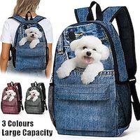 Women's Backpack School Bag Bookbag 3D Print Commuter Backpack School Outdoor Daily Dog Polyester Large Capacity Lightweight Durable Zipper Print Black Red Blue Lightinthebox - thumbnail