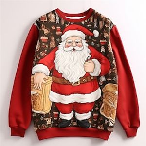 Graphic Santa Claus Merry Christmas Fashion Daily Casual Men's 3D Print Pullover Sweatshirt Christmas Holiday Vacation Sweatshirts Red  White Red Orange Crew Neck Print Spring   Fall Designer Lightinthebox