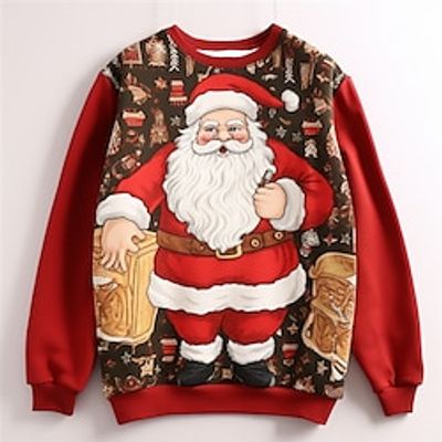 Graphic Santa Claus Merry Christmas Fashion Daily Casual Men's 3D Print Pullover Sweatshirt Christmas Holiday Vacation Sweatshirts Red  White Red Orange Crew Neck Print Spring   Fall Designer Lightinthebox