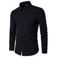 Slim Fit Black Solid Color Long Sleeve Casual Formal Dress Shirt for Men