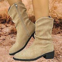 Women's Boots Cowboy Boots Plus Size Outdoor Daily Mid Calf Boots Winter Block Heel Pointed Toe Vacation Vintage Fashion Faux Suede Loafer khaki miniinthebox - thumbnail