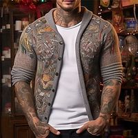 Color Block Abstract Retro Vintage Men's Button Knitting Print Cardigan Sweater Knitwear Outdoor Daily Vacation Long Sleeve V Neck Sweaters Gray Fall Winter S M L Sweaters Lightinthebox
