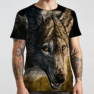 Men's Unisex Tee T shirt 3D Print Graphic Prints Wolf Plus Size Print Short Sleeve Casual Tops Basic Designer Big and Tall Brown Lightinthebox