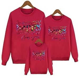Family Sweatshirt Letter Casual Crewneck Black Red Gray Long Sleeve Daily Matching Outfits Lightinthebox