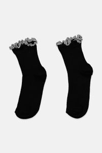 Womens Single Pair Cotton Embellished Crew Socks  Black/Silver
