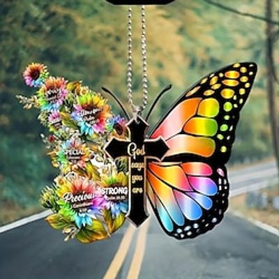 Unique Butterfly Cross Wind Chime Car Decoration Perfect Father's Day Gift for Car Enthusiasts! miniinthebox