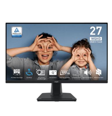 MSI Pro MP275Q 27inch 2K WQHD 2560x1440 100Hz 1ms (MPRT) Gaming Monitor, Anti-glare, HDMI, USB-C, DP, Tilt, Adjustable, Black - 9S6-3PC3CM-034