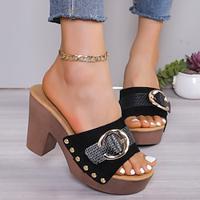 Women's Sandals Wedge Sandals Outdoor Slippers Daily Buckle Chunky Heel Peep Toe Fashion PU Loafer Black Khaki Lightinthebox