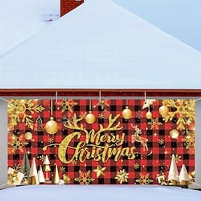 Christmas Outdoor Garage Door Cover Xmas Door Banner Gifts Golden Background Large Door Mural Christmas Backdrop Decoration for Holiday Home Wall Decorations Lightinthebox
