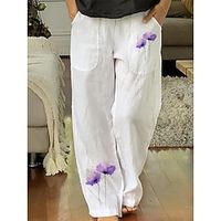 Women's Loungewear Pants Lounge Pants Flower Fashion Casual Comfort Home Daily Vacation Polyester Breathable Pocket Elastic Waist Summer Spring White Lightinthebox - thumbnail