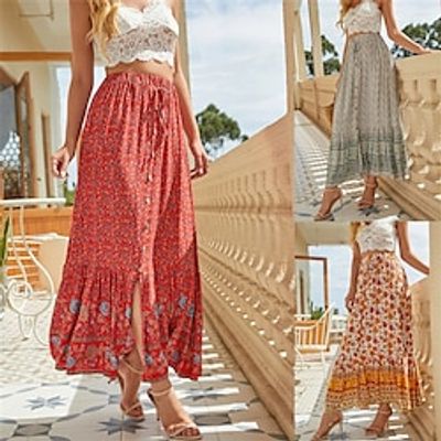 Women's Skirt A Line Swing Maxi Rayon Yellow Red Green Skirts Summer Print Drawstring Split Ends Fashion Casual Boho Daily Holiday S M L Lightinthebox Women's Skirt A Line Swing Maxi Rayon Yellow Red Green Skirts Summer Print Drawstring Split Ends Fashion Casual Boho Daily Holiday S M L Lightinthebox