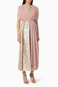 Two-Tone Draped Dress in Metallic Jacquard