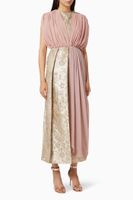 Two-Tone Draped Dress in Metallic Jacquard - thumbnail