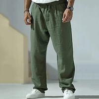 Men's Linen Pants Trousers Summer Pants Beach Pants Pocket Drawstring Elastic Waist Plain Comfort Breathable Daily Holiday Vacation Linen Hawaiian Boho Gray Green Black Lightinthebox