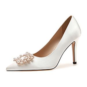 Women's Wedding Shoes Pumps Pointed Toe Wedding Pumps Satin Pearl Solid Colored White Pink Lightinthebox