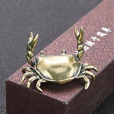 Copper Crab Statue, Elegant Hand Painted Pattern Mini Praying Decoration Lifelike Exquisite Antique for Desk, Solid Copper Antique Micro-Carved Antique Bronze Ware Metal Art Small Ornaments Golden Lightinthebox
