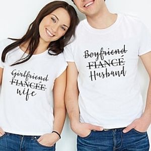 Couple's Men's Women's T shirt Tee Letters Crew Neck White Valentine's Day Daily Short Sleeve Print Clothing Apparel Polyester Fashion Casual Lightinthebox