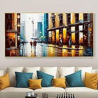 Abstract Modern Urban Rain Landscape oil Painting On Canvas Handpainted Original Cityscape Painting Large Wall Art Living room Home Decor No Frame Lightinthebox - thumbnail
