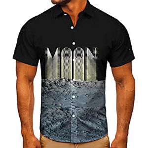 Men's Shirt 3D Print Graphic Prints Moon Button-Down Short Sleeve Street Tops Casual Fashion Classic Breathable Black miniinthebox
