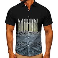 Men's Shirt 3D Print Graphic Prints Moon Button-Down Short Sleeve Street Tops Casual Fashion Classic Breathable Black miniinthebox - thumbnail