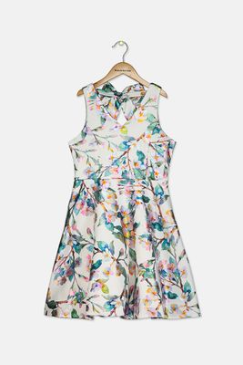Big Girls Metallic Floral-Print Skater Dress White Big Girls Metallic Floral-Print Skater Dress White
