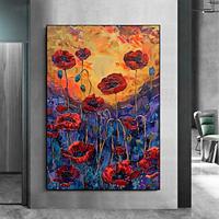 Handmade Original Red flowers and plants Oil Painting On Canvas Wall Art Decor Painting for Home Decor With Stretched Frame/Without Inner Frame Painting Lightinthebox