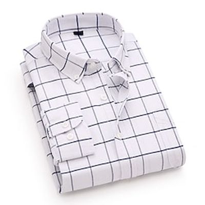Men's Dress Shirt Button Down Shirt Collared Shirt Oxford Shirt Plaid Turndown Black White Red Navy Blue Blue Outdoor Work Long Sleeve Clothing Apparel Fashion Casual Breathable Comfortable Lightinthebox