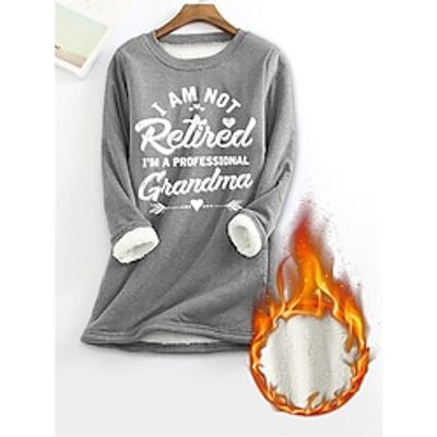 Women's Fleece Pajama Top Letter Print Sweatshirt Warm Comfort Soft Home Daily Bed Fleece Warm Breathable Crew Neck Long Sleeve Fall Winter Gray Lightinthebox