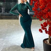 Mermaid  Trumpet Evening Gown Elegant Dress Wedding Guest Fall Sweep  Brush Train Long Sleeve High Neck Stretch Chiffon with Ruched Sequin 2023 Lightinthebox - thumbnail