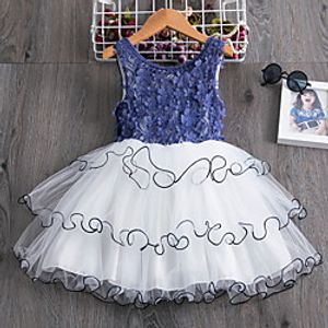 Kids Little Girls' Dress Color Block Layered Lace Trims Print White Blue Blushing Pink Knee-length Sleeveless Active Dresses Summer Regular Fit 3-8 Years miniinthebox