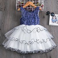 Kids Little Girls' Dress Color Block Layered Lace Trims Print White Blue Blushing Pink Knee-length Sleeveless Active Dresses Summer Regular Fit 3-8 Years miniinthebox - thumbnail