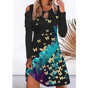 Women's A Line Dress Short Mini Dress Black Long Sleeve Butterfly Cold Shoulder Spring Summer Crew Neck Fashion Modern 2022 S M L XL 2XL 3XL Lightinthebox