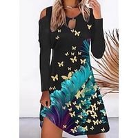 Women's A Line Dress Short Mini Dress Black Long Sleeve Butterfly Cold Shoulder Spring Summer Crew Neck Fashion Modern 2022 S M L XL 2XL 3XL Lightinthebox - thumbnail