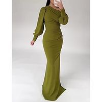 Sheath  Column Evening Gown Christmas Elegant Dress Formal Sweep  Brush Train Long Sleeve One Shoulder Stretch Fabric with Ruched Slit 2023 Lightinthebox - thumbnail