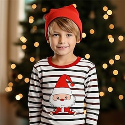 Christmas Boys 3D Santa Claus Stripe Tee Shirt Long Sleeve 3D Print Fall Winter Sports Fashion Streetwear Polyester Kids 3-12 Years Crew Neck Outdoor Casual Daily Regular Fit Lightinthebox