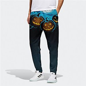 Men's Novelty Designer Casual / Sporty Big and Tall Breathable Sports Jogger Pants Sweatpants Trousers Halloween Daily Pants Graphic Prints Pumpkin Full Length Drawstring Elastic Waist Blue miniinthebox