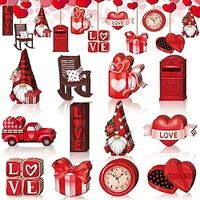 24pcs Wooden Valentine's Day Retro Style Wedding Love Rose Red Heart Gift Box Hanging Decoration Pendant for Outdoor Festival Party Gift (with Rope) miniinthebox - thumbnail