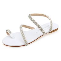Women's Sandals Flat Heel Daily Faux Leather Imitation Pearl Solid Colored White Brown miniinthebox - thumbnail