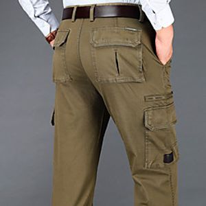 Men's Fashion Streetwear Straight Chinos Trousers Multiple Pockets Pants Casual Daily Micro-elastic Solid Color Breathable Soft Mid Waist ArmyGreen Black Gray Khaki Dark Blue 34 35 36 38 40 Lightinthebox