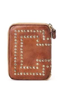 Cognac Leather Wallet With Rivets