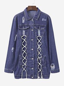 Hole Bandage Lapel Denim Jacket