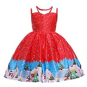 Kids Little Girls' Dress Galaxy Snowflake Santa Claus Skater Dress Daily Vacation Print Red Knee-length Sleeveless Princess Cute Sweet Dresses Christmas Fall Winter Regular Fit 1-4 Years miniinthebox