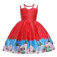 Kids Little Girls' Dress Galaxy Snowflake Santa Claus Skater Dress Daily Vacation Print Red Knee-length Sleeveless Princess Cute Sweet Dresses Christmas Fall Winter Regular Fit 1-4 Years miniinthebox - thumbnail
