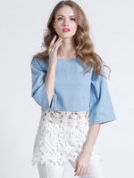 Elegant Lace Hollow Out Patchwork T-Shirt For Women