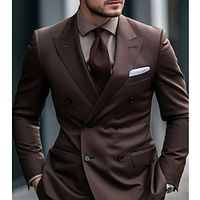 Coffee Men's Wedding Suits 2 Piece Solid Colored Tailored Fit Double Breasted Six-buttons 2023 Lightinthebox - thumbnail